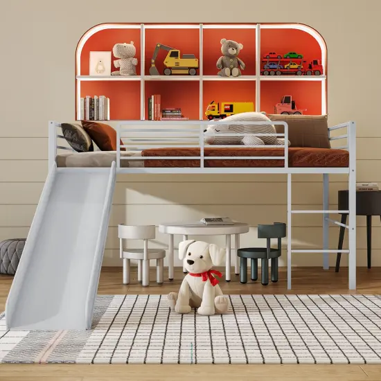 Twin Metal Loft Bed with Slide, Fun, Safe and Spacious Silver {2}