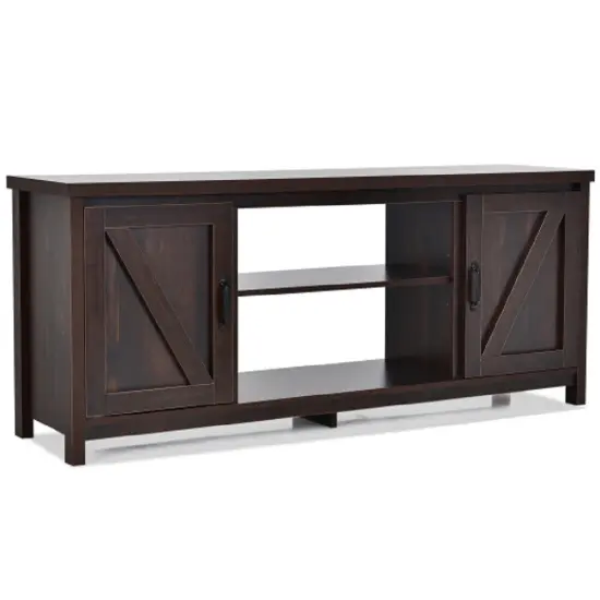 59 Inches TV Media Console Table with 2 Storage Cabinet and Adjustable Removable Shelf Natural {9}