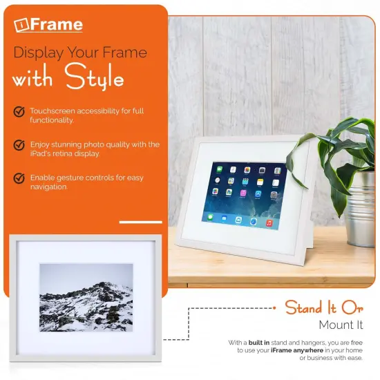 iFrame iPad Frame | Turn Your iPad Into A Beautiful Interactive Digital Picture Frame | Perfect at Home Or Work | Includes Table Stand and Wall Mount for All 9.7&rdquo; iPads White {3}