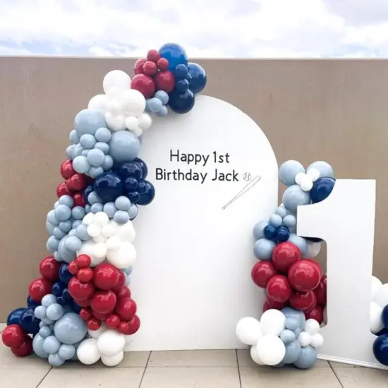 Red Blue White Balloons, 12Inch 60Pcs Navy Blue Pearl Blue Retro Sea Blue Balloons with Red White Balloon, Blue and Red Latex Balloon for Superhero Birthday Baseball Party Labor Independence Day Decor {5}
