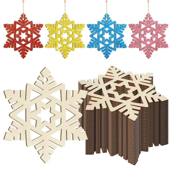 Wooden Snowflake Ornaments to Paint - Christmas Winter Decoration Cutouts Unfinished 24PCS 3.5 Inches, DIY Blank Tree Ornament for Home Snowflakes Crafts Hanging {1}