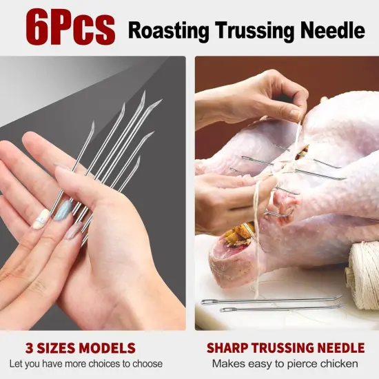 Meat Trussing Needles, Roasting Trussing Needles for Lacing Roast Turkey, Chicken, Pork Skin, Whole Hog, Lamb, and Rotisserie Pig; Two of Each Size 4.9/5.7/7inch, 6pcs in All {2}
