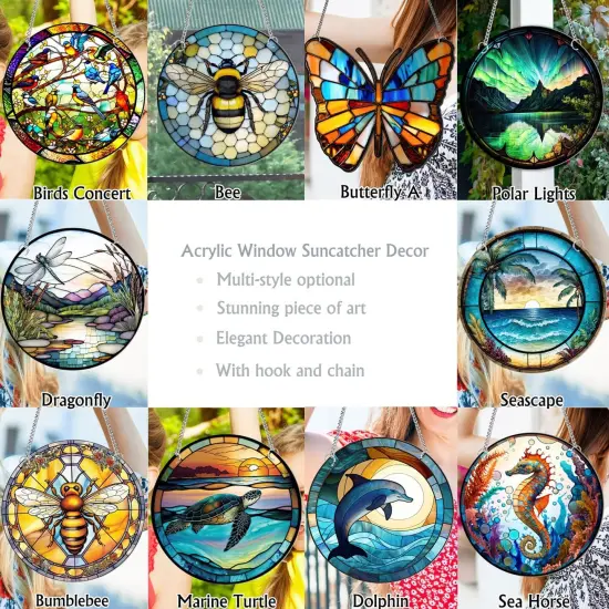 Summer Marine Turtle Acrylic Window Wall Hangings Ocean Stained Acrylic Decor Sea Turtle Stained Draw Wall Decor for Indoor Outdoor Home Decor (Marine Turtle) {4}