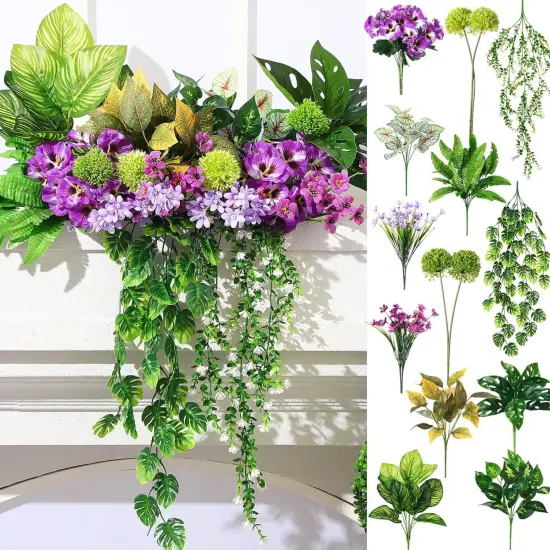 18 Pcs Outdoor Artificial Plants Flowers Summer Bushes {1}