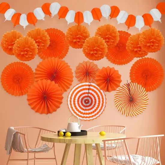Orange Party Decorations, Papar Fans Pompoms Fans Garlands for Halloween Birthday Bridal Baby Shower Wedding Graduation Spring Festival Party Decorations {3}