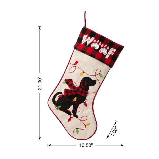 Set of 2 LED Embroidered Linen Christmas Stockings - Dog {5}