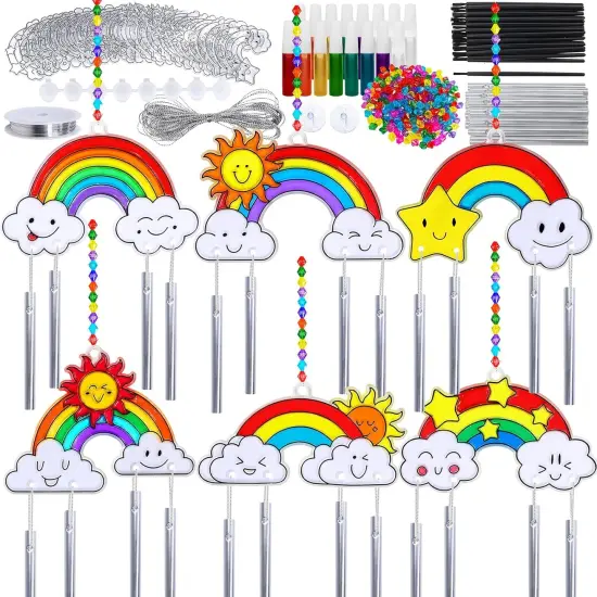 24 Sets Rainbow Summer Suncatchers Ornaments Decorations DIY Window Paint Art Suncatchers Craft Kits Hanging Rainbow Sun Catchers for Kids Spring Summer Home Classroom Party Activity Art Project {1}
