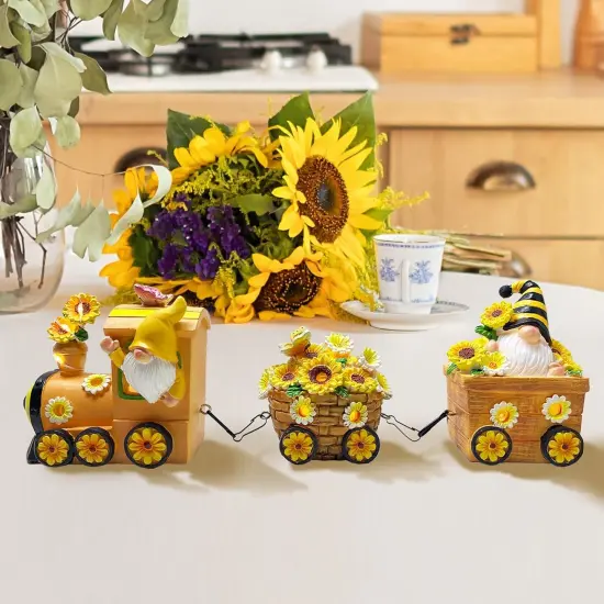 Sunflower Decor Train, LED Sunflower Decor for Tabletop, Sunflower Decorations Indoor for Home Outdoor Party, Gnomes Figurines Lighted Centerpieces Table {4}