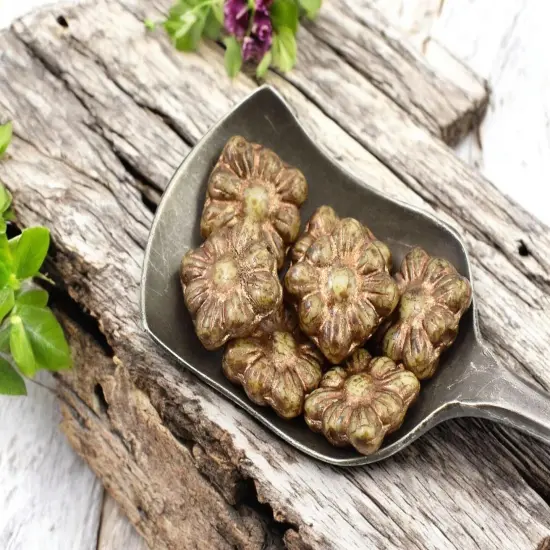 *13* 11mm Bronze Washed Ivory Travertine Square Zinnia Flower Beads {3}