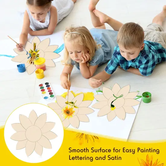 Unfinished Sunflower Wood Cutout Sunflower Sign Cutouts Sunflower Wood Door Hanger with 2.2 Yards Natural Rope for DIY Painting Hanging Welcome Sign Spring Summer Home Decoration (4) {2}