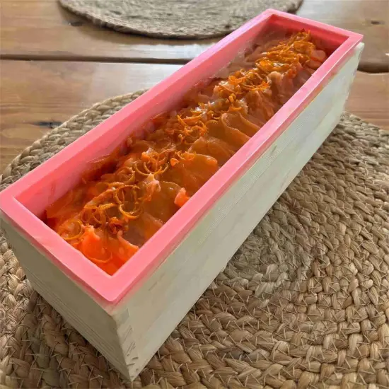 2 Pack 42 OZ Rectangular Soap Mold, Flexible Soap Loaf Mold with Wooden Cover and Box for Soap Making, Candle, Cake, Pudding, Chocolates {5}