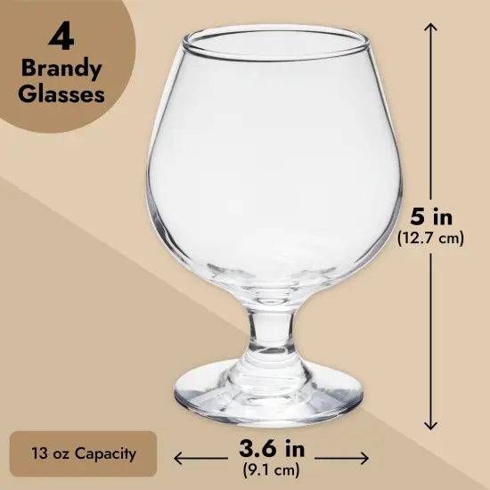 Set of 4 Brandy Snifter Glasses for Whiskey, Short Stem Wine Glass Set for Bourbon, Cognac, Brandy (13oz) Clear {4}