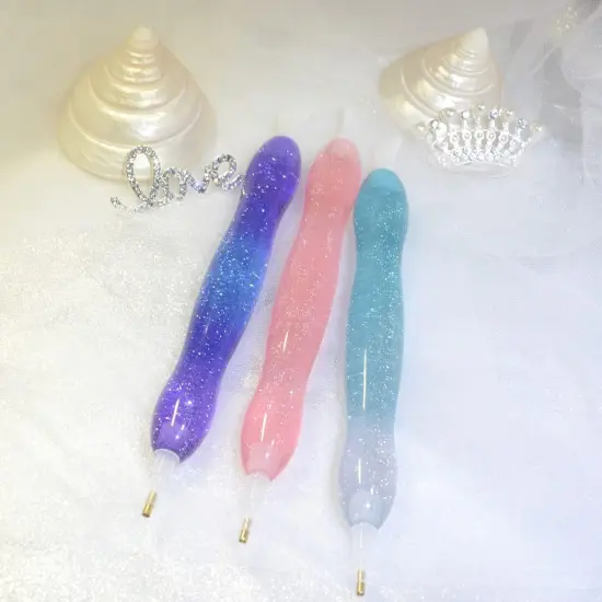 Handmade 5D Diamond Painting Art Drill Pen Kit Tool with 14pc Thin Tips and 10 Waxes Glitter Pink {4}