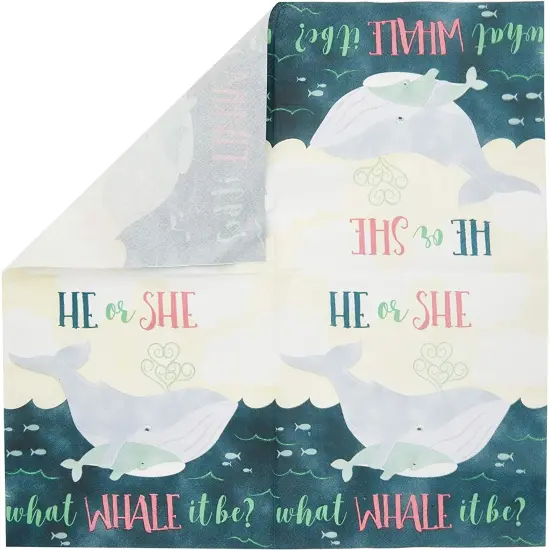 Whale He or She Paper Napkins for Gender Reveal Party (6.5 x 6.5 in, 100 Pack) {3}