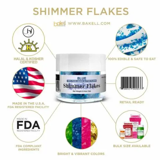 Blue Edible Shimmer Flakes 4 Gram Jar {6}