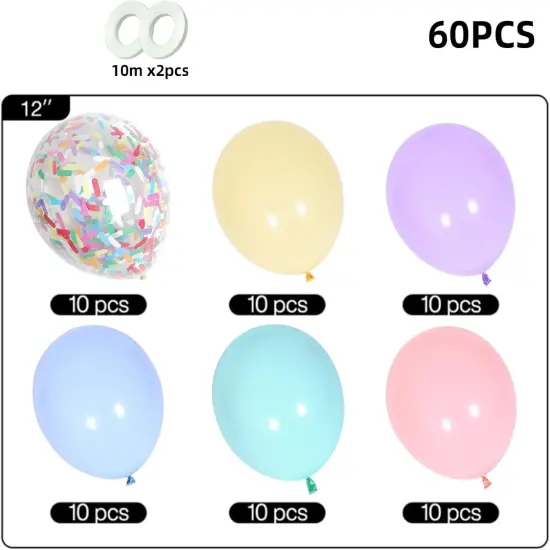 Pastel Balloons, 60 Pcs Pastel Latex Balloon, 12 Inch Macaron Red Pink Blue Purple Green Yellow Orange Balloon Colorful Confetti for Birthday Baby Shower Wedding Rainbow Pastel Party Decoration {2}