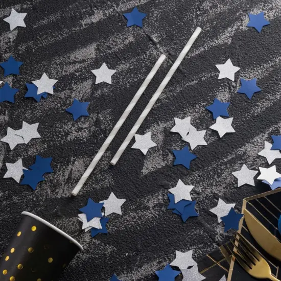 Blue and Silver Star Confetti Table Decoration for Birthday Graduation Winter Retirement Bachelor Theme Party,1.2 inch in Diameter,200 Counts {3}