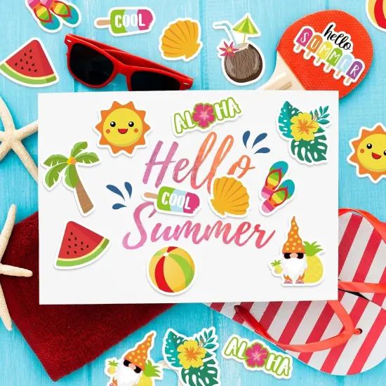 300Pcs Summer Foam Stickers Hello Summer Gnome Tropical Beach Watermelon Hawaii Decals Mixed Bulk Cartoon Self-Adhesive Decorative for DIY Art Craft Scrapbook Journal Party Supplies {5}