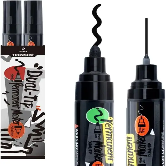 2 Black Dual-tip Permanent Paint Markers Oil Based Waterproof {1}
