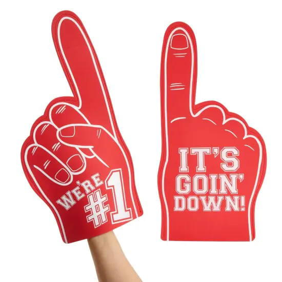 2 Pack Red Foam Fingers #1, It's Goin' Down for Sports Fan Accessories, Cheering, Party Favors, 17.5 Inch Giant Foam Hand {1}