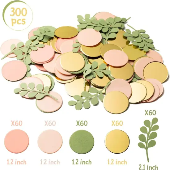 300Pcs Sage Olive Green Peach Blush Round Scatter Confetti Dots Greenery Eucalyptus Paper Confetti Table Decoration Bridal Wedding Confetti Baby Shower Birthday Summer Holiday Party Supplies {2}
