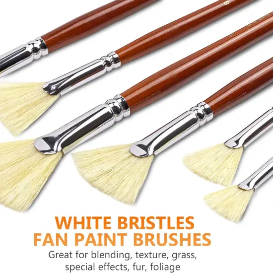 Artist Fan Paint Brush Set of 7, White Hog Bristle Natural Hair Anti-Shedding Brush Tips, Long Wooden Handle for Comfortable Holding, Great for Acrylic Watercolor Oil Painting {2}