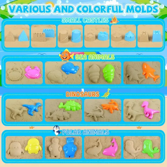Summer Beach Toys, 40Pcs Sand Toys for Toddlers 1-3 with Sand Construction Vehicles Set, Collapsible Sand Bucket {5}