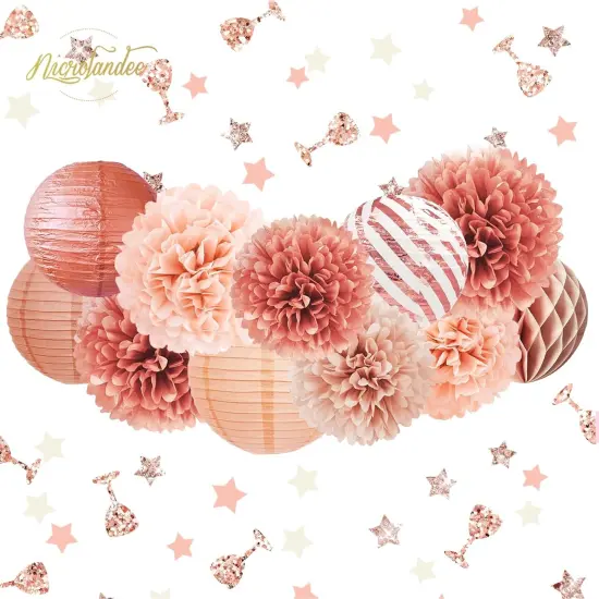 Rose Gold Party Decorations -12PCS Elegant Party Supplies Tissue Pom Poms Paper Lantern Glitter Confetti 30G for Valentines Wedding Bridal Shower Birthday Bachelorette Party Decorations {2}