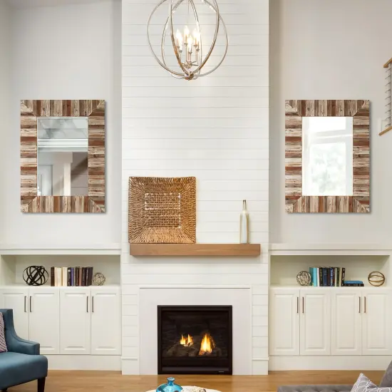 Set of 2 40"&times; 30" Farmhouse Rectangle Wooden Frame Wall Mirror Bathroom-vanity Drawing Room Decor {2}