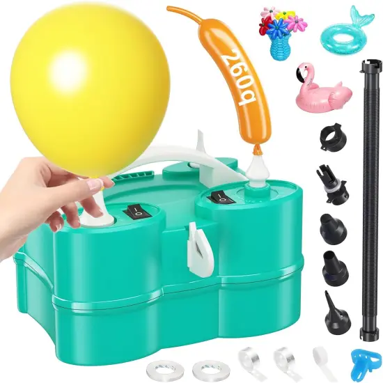 Electric Balloon Pump, 3-in-1 Air Pump for Inflatables and Balloons, Portable Balloon Pump for Latex 260Q Long Foil Balloons, 110V Dual Nozzle Inflator Deflator for Pool Floats Air Beds (Teal) {5}