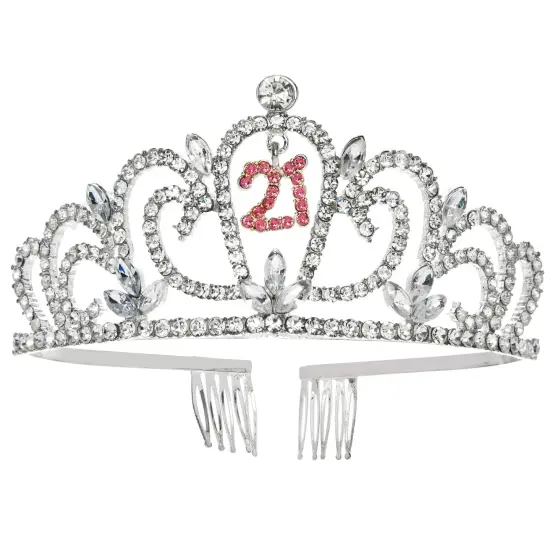 21st Birthday Sash and Crown Set for Her, Finally 21 Hot Pink Reflective Sash, Rhinestone Tiara {5}