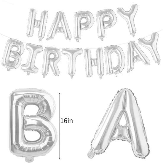 Birthday Party Decorations, Silver Set 15pcs - Happy Birthday Banner, Heart Star Balloons, Foil Confetti Balloons {4}