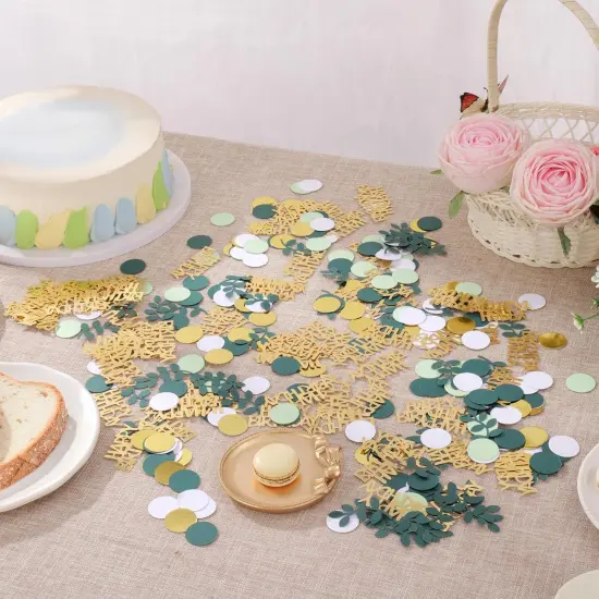 300 Pcs Sage Green Happy Birthday Confetti Greenery Gold Table Confetti Decorations Green and Gold Birthday Party Decorations (Happy Birthday) {5}