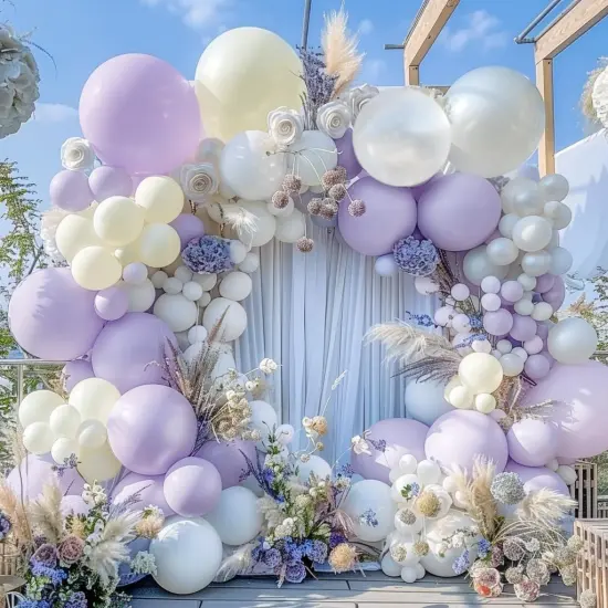 Pastel Purple White Balloon Garland - Double Stuffed Lavender Light Purple Cream Balloon Arch Kit Pearl Lilac White Ivory Color {1}