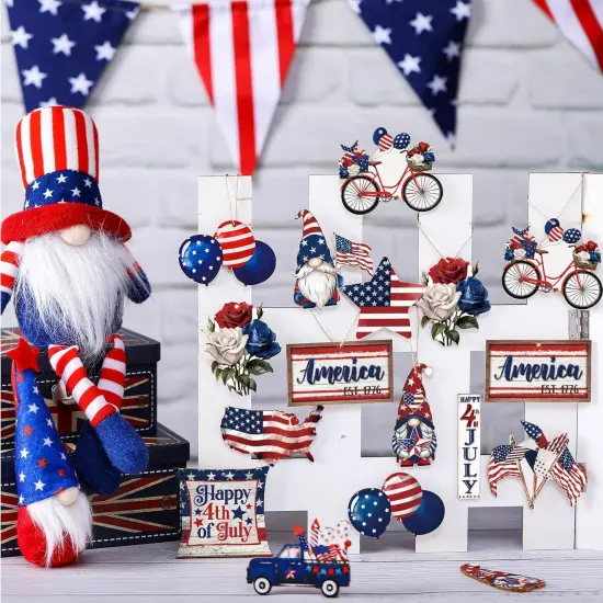 36 Pcs 4th of July Ornaments for Tree Patriotic Wooden American Flag Ornaments Memorial Day Tree Decorations Red White Blue Hanging Decorations for Independence Day Party(Classic) {2}