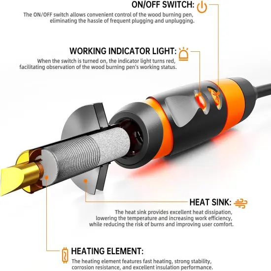 Wood Burning Kit Professional Pyrography Wood Burning Tool, Wood Burner Kit with Accessories for Embossing Carving DIY Adults Crafts Beginners (orange) {5}