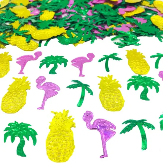Summer Confetti Palm Tree Coconut Tree Flamingo Pineapple fruit Sequins Party Table decoration for Tropical Luau Hawaiian Jungle Beach Wedding Theme Island Party(1.5Ounce,1100Pieces) {1}