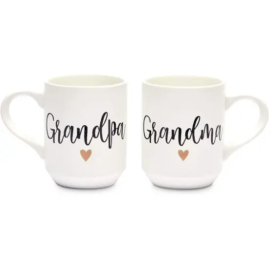 2 Piece Grandma and Grandpa Mugs Set for Coffee, Tea, Grandparent Announcement Gifts (15 oz) White {1}