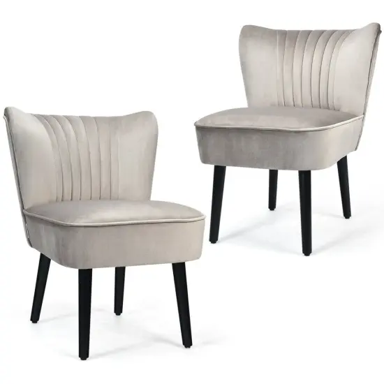 Set of 2 Leisure Armless Upholstered Accent Chair with Adjustable Footpads and Black Wooden Legs Grey {8}