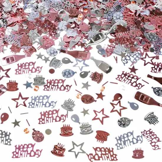 Happy Birthday Confetti, 1.6 oz Rose Gold Silver Cake Balloon Star Goblet Bottle Glitter Confetti for Happy Birthday Party Decorations Boys Girls Kids Women Men Birthday Table Decorations {1}