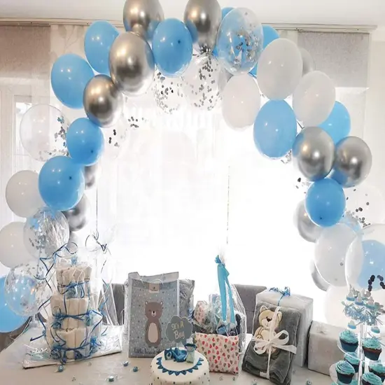 Blue White Silver Confetti Balloons, 50pcs 12 Inches Latex Party Balloons Helium Balloons for Birthday Bridal Shower Graduation Wedding Decorations {5}