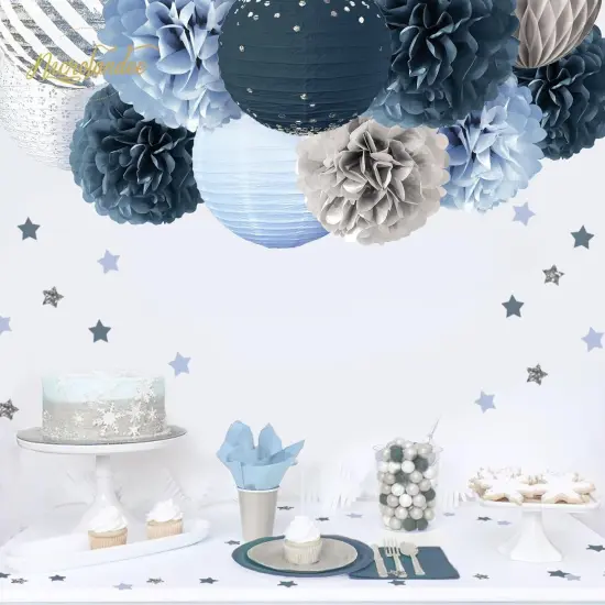 Wedding Party Decorations - 12PCS Dusty Blue Tissue Pom Poms Paper Lantern 50G Glitter Confetti Party Supplies for Romantic Wedding, Bridal Shower, Baby Shower, Birthday, Special Events {3}