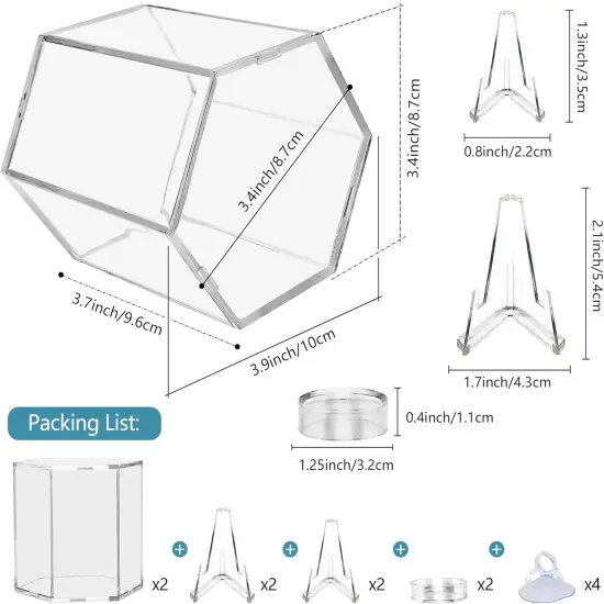Baseball Display Case UV Protected Acrylic Clear Hexagon Baseball Holder for Tennis Balls,Coins,Memorabilia,with 1 Ball and 2-Coin Racks for Official Size Ball (Hexagon 2 Pack) {3}