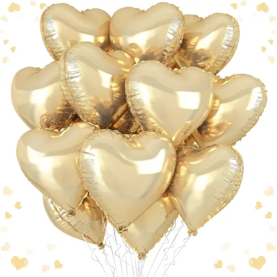 Champagne Gold Heart Balloons, 18 Inch Pastel Gold Heart Shaped Balloon, 12PCS Large Pastel Yellow Helium Foil Love Romantic Balloon for Marriage Wedding Bridal Engagement Party Anniversary Decoration {1}