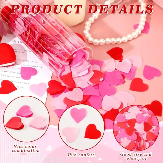 Valentine's Day Heart Paper Confetti, Red Heart Tissue Decorations Valentine Party Scatter Table Confetti Sprinkles Hearts for Balloons Wedding Birthday Festival Supplies {3}