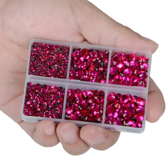 6400 Pieces Pink and Fuchsia Hotfix Rhinestones Flat Back 5 Mixed Sizes Crystal Round Glass Gems with Tweezers and Picking Rhinestones Pen {3}