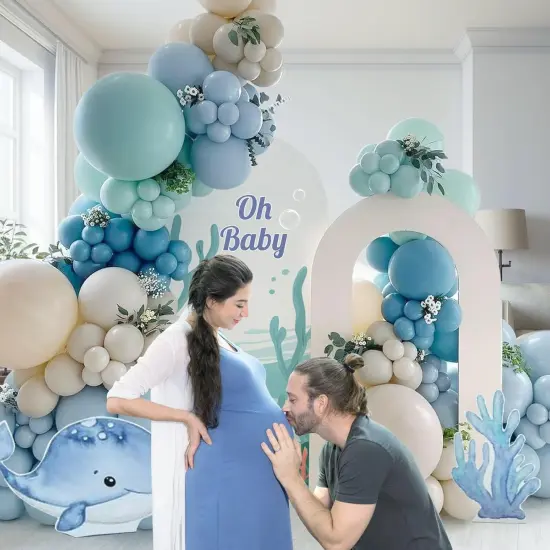 147pcs Under the Sea Balloons Garland Arch Kit with Dusty Slate Blue Pastel Green Sand White Latex Balloons for Ocean Themed Under the Sea Baby Shower Birthday Party Decorations {4}