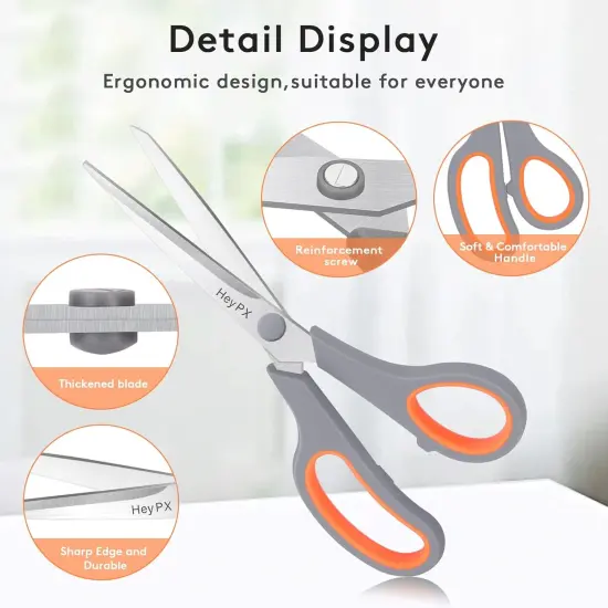 8.5" Scissors All Purpose for Office, Home, School, Sewing, Fabric and Crafts, Stainless Steel Heavy Duty Scissors with Ultra Sharp Blades and Comfort Grip Handles, 3 Pack, Multicolor {2}