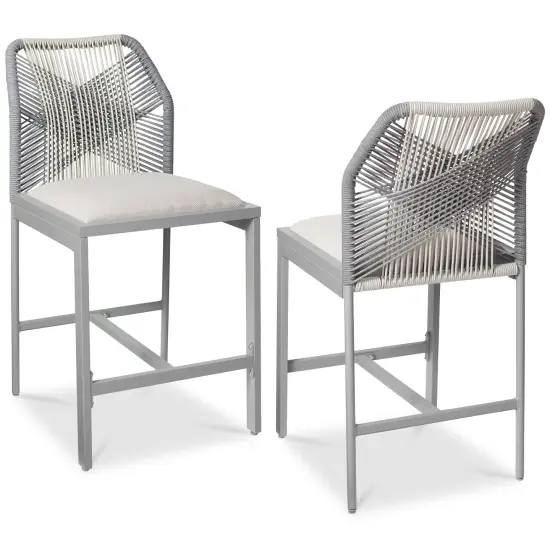 Best Choice Products Set of 2 Indoor Outdoor Counter Height Barstools w/ All-Weather Rope & Aluminum Gray/Meteor {1}