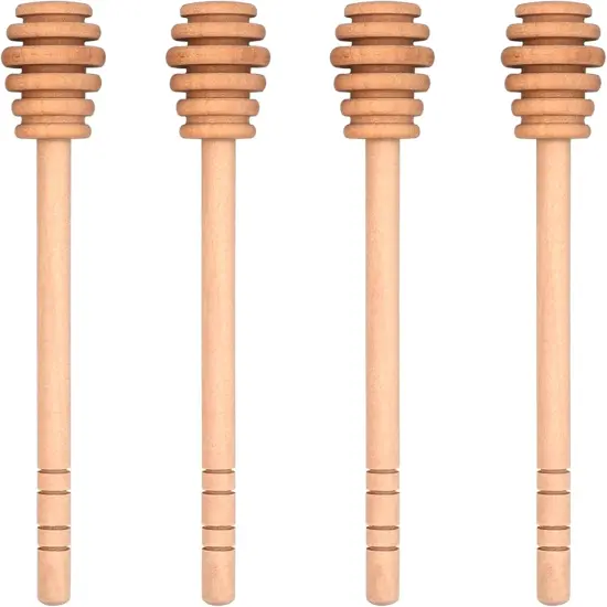 4PCS Honey Mixing Stirrer, 6.3 Inches Wooden Honey Dipper, Smooth Honey Comb Stick, Honey Spoon Collecting Dispensing Drizzling Jam (Straight Handle) {1}